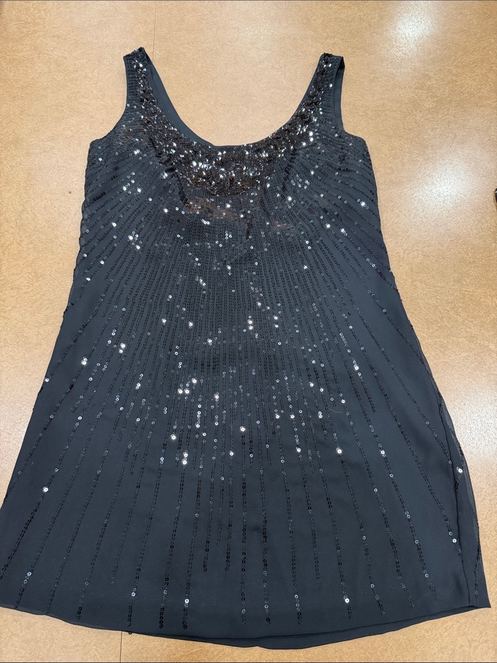 White House Black Market Sequin Scoop Neck Sleeveless LBD Cocktail Dress Sz 12